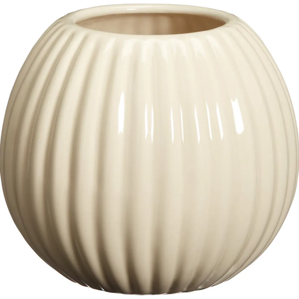 Kwantum Vazen & Potten|Bloempot Ribbel Off-White 15x13 Cm