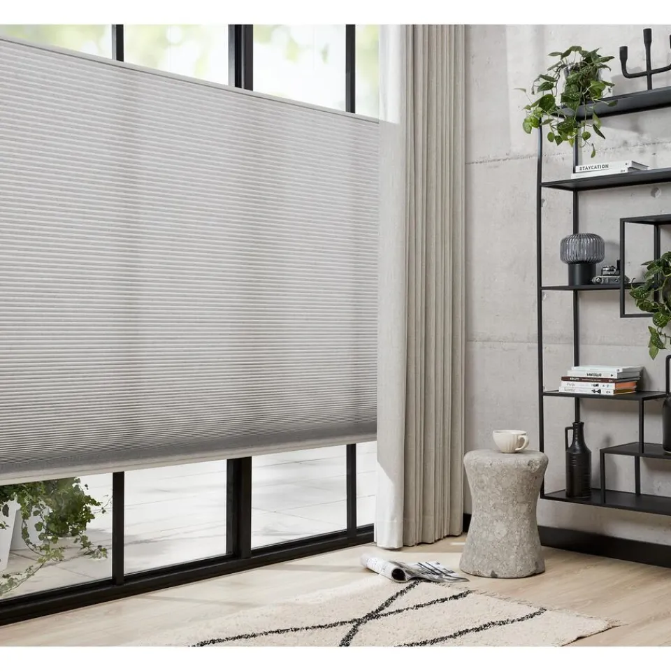 Kwantum Plisségordijnen|Fenstr Dubbel Plissé Puck Lichtgrijs Lichtdoorlatend