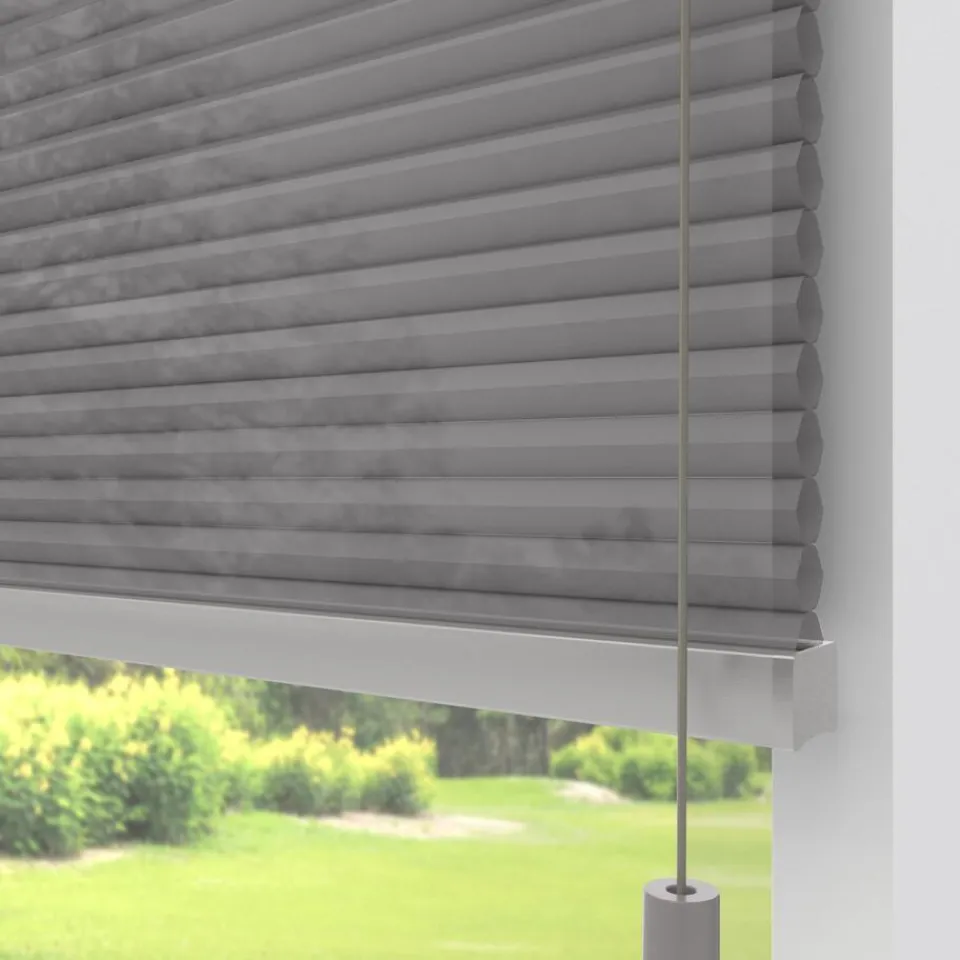 Kwantum Plisségordijnen|Fenstr Dubbel Plissé Dewi Grijs Lichtdoorlatend