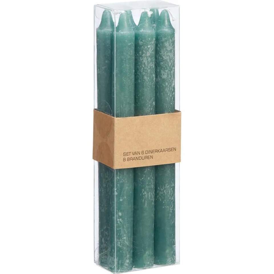Kwantum Kaarsen & Theelichten|Kaarsen & Theelichten|S/6 Dinerkaars Rustiek Donkergroen
